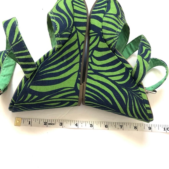 Gap Green Blue  Floral Wedge Sandal Heels - Picture 7 of 12